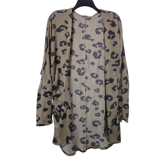 twenty second Sweaters - Twenty Second Leopard Print Waffle Knit Open Front Cardigan Tan Black Size M